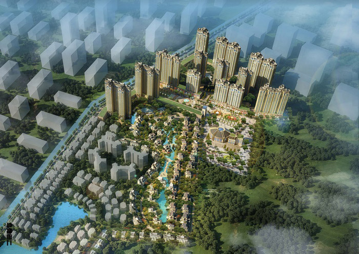 常平玫瑰花園商業住宅樓規劃設計鳥瞰圖